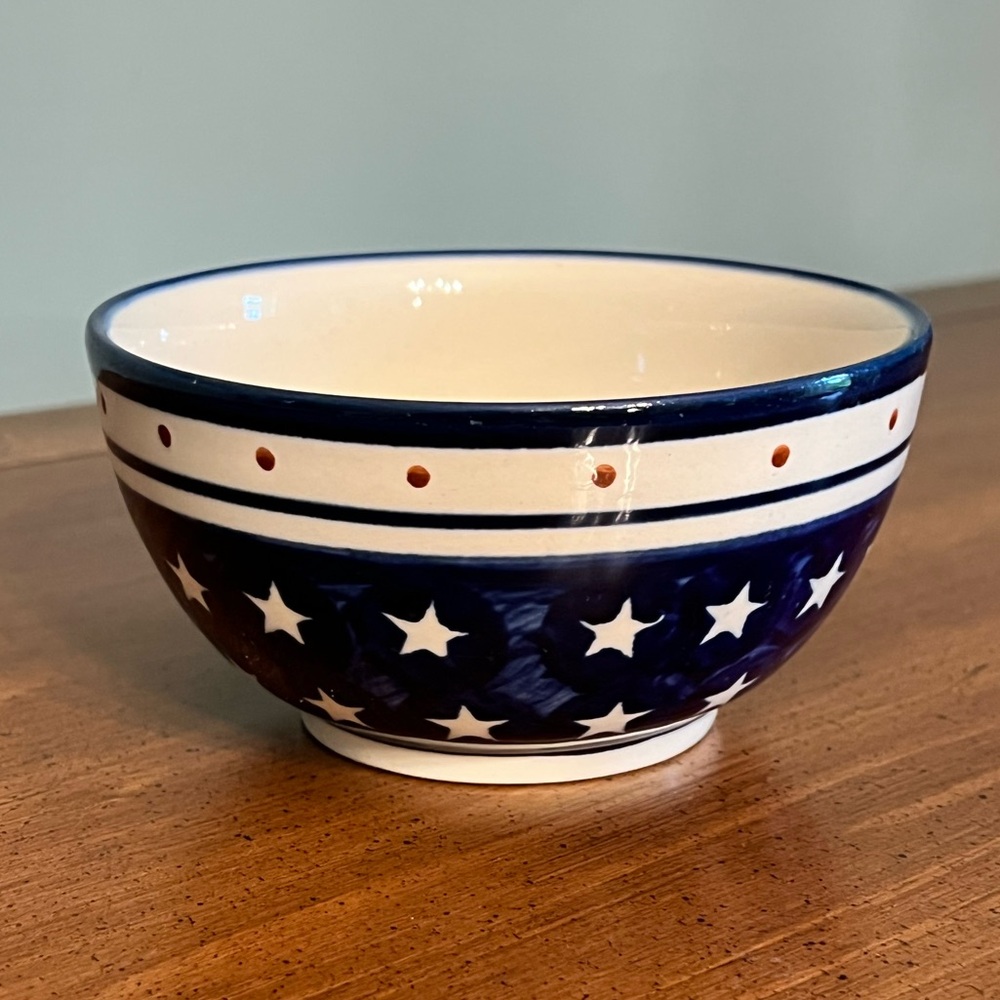 Boleslawiec 5” bowl Cobalt Blue with White Stars handmade in Poland